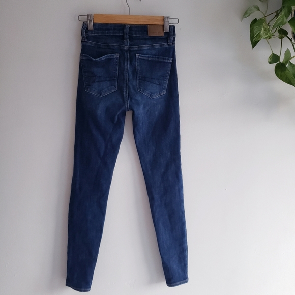 AE Ne(x)t Level High-Waisted Rise Jegging Blue Jeans 00 - Picture 3 of 12